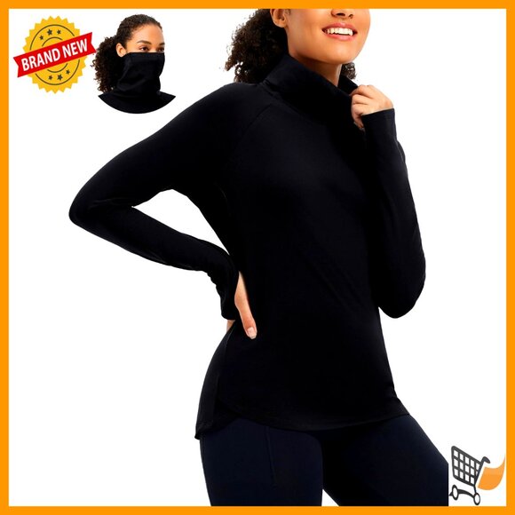 Thermal Turtleneck Base Layer Long Sleeve Ski Top Thumbholes Face Mask